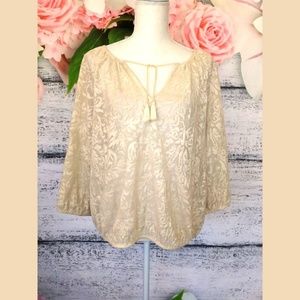 Chico's Cream Gold Metallic Lace Top Size 1 (M/8)